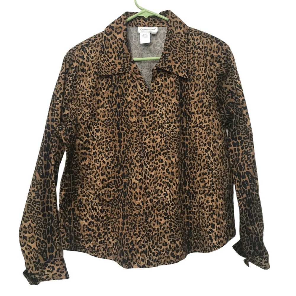 Coldwater Creek L Leopard Print Blouse Collared button shirt Long Sleeve size L